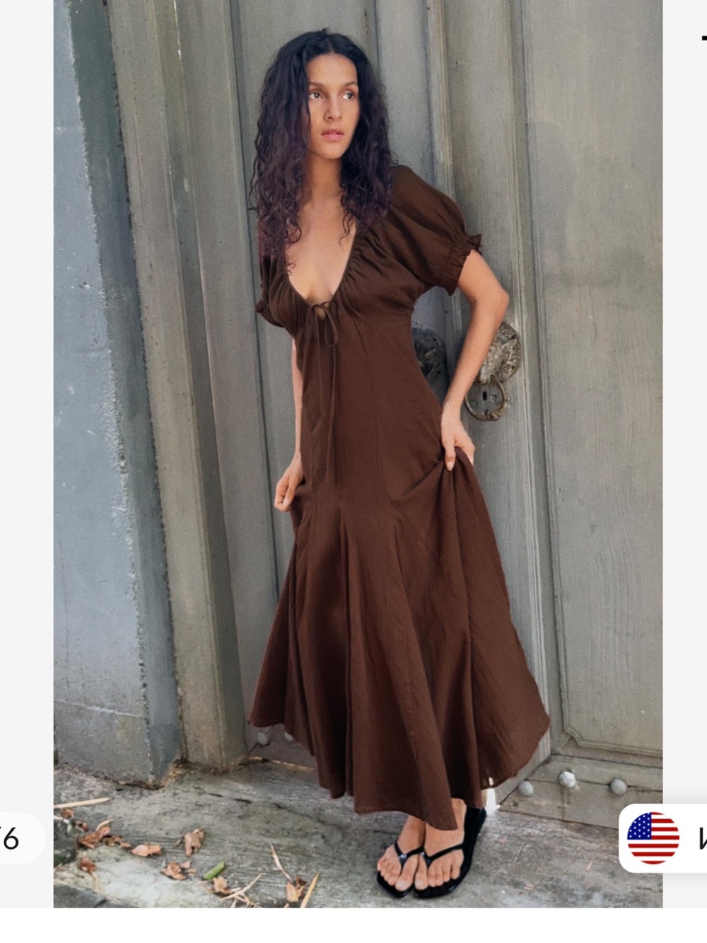 Zara Chocolate Brown Puff Sleeve Maxi Dress